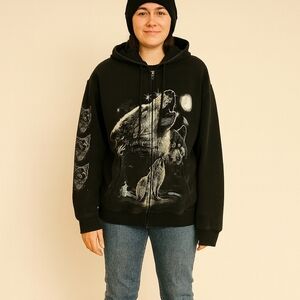 Black Wolf Zip-Up Hoodie
